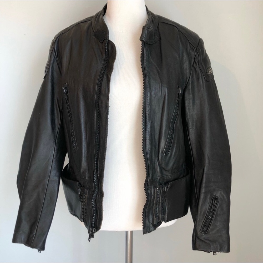 Hein Gericke x Drag Specialties Black Leather Moto Motorcycle Jacket Coat size 6